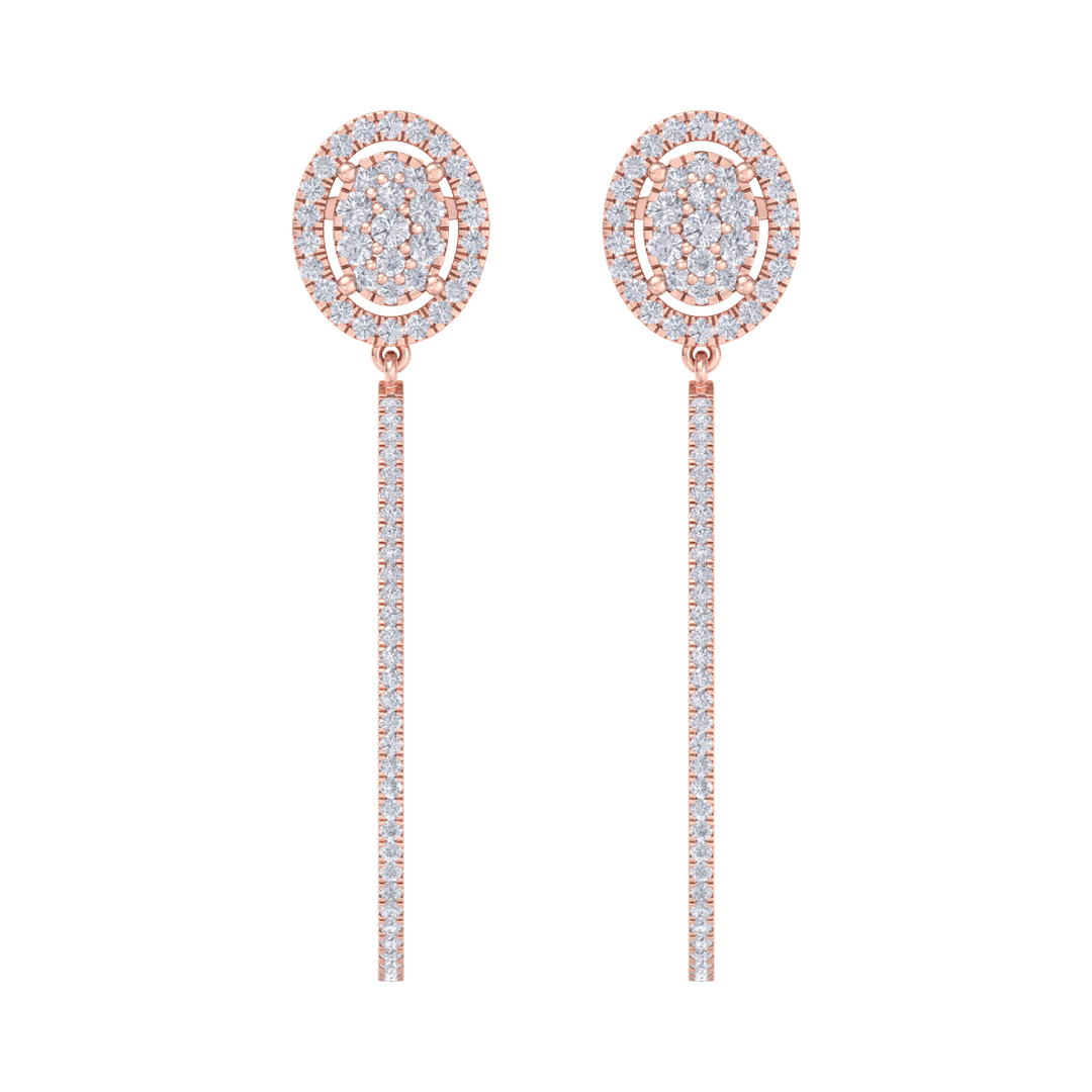 Dangle hoop earrings in rose gold with white diamonds of 1.75 ct in weight