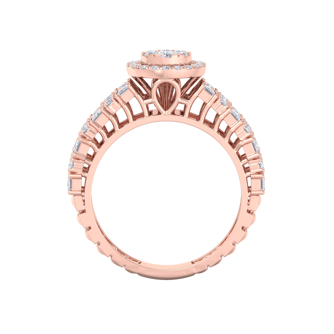Halo Engagement ring in rose gold with white diamonds of 1.19 ct in weight