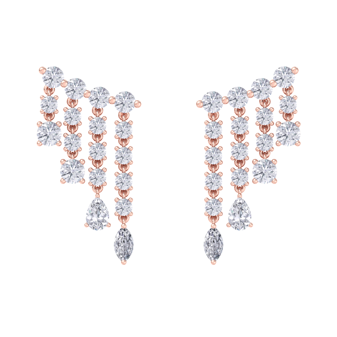 Climber dangle earrings in rose gold with white diamonds of 3.01 ct in weight