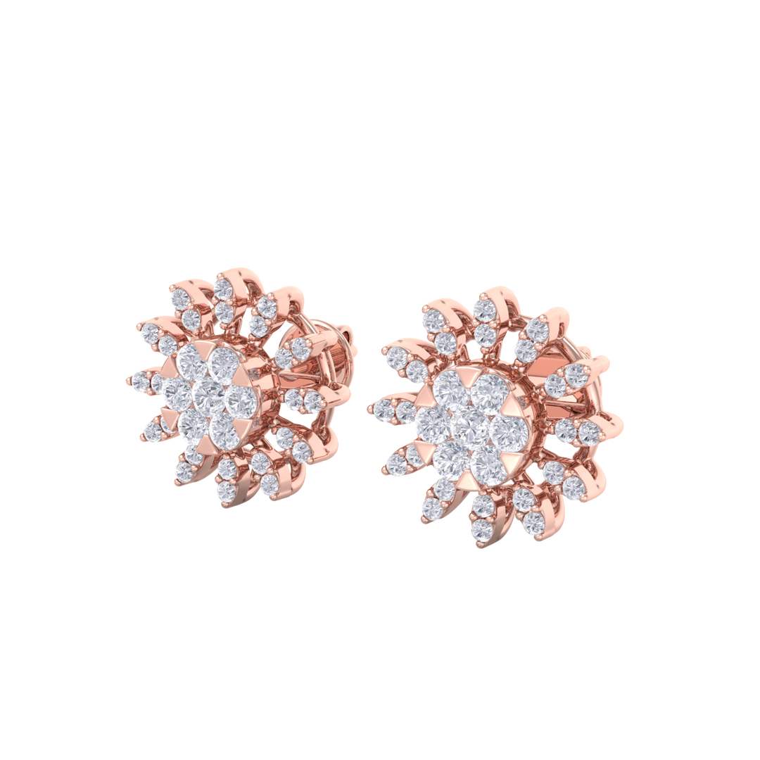 Stud earrings in rose gold with white diamonds of 0.89 ct in weight