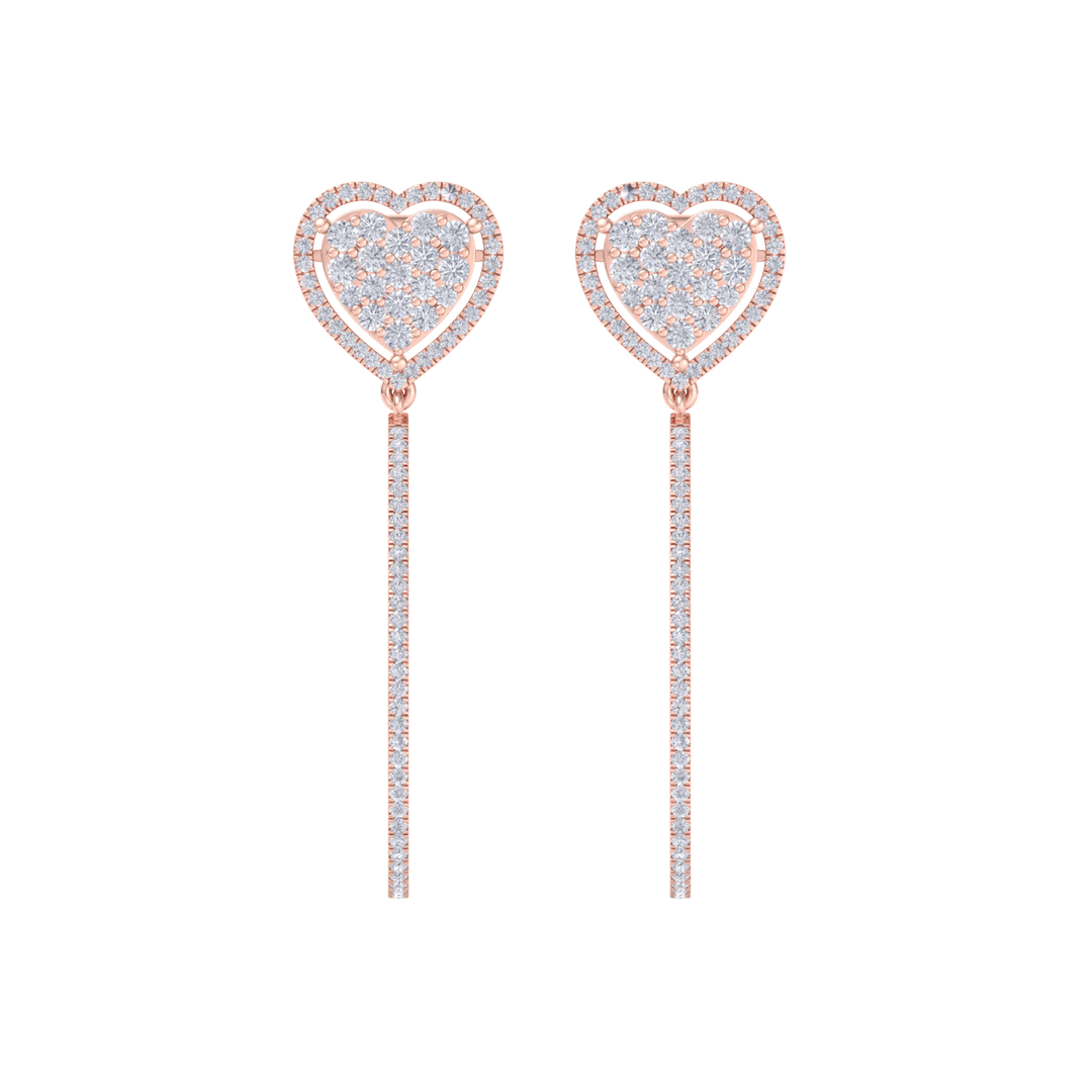 Dangle hoop earrings with hearts in white gold with white diamonds of 1.42 ct in weight