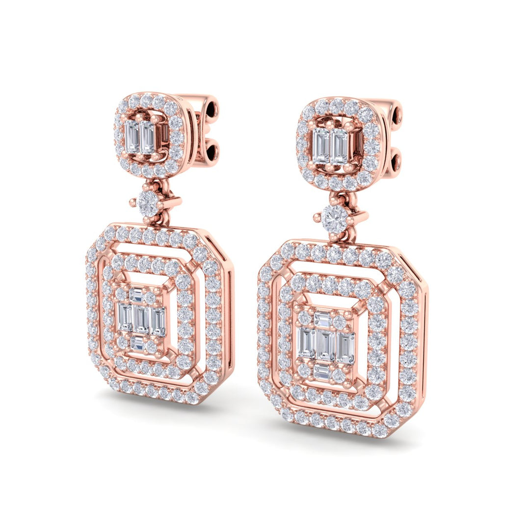 Beautiful Earrings in rose gold with white diamonds of 0.83 in weight