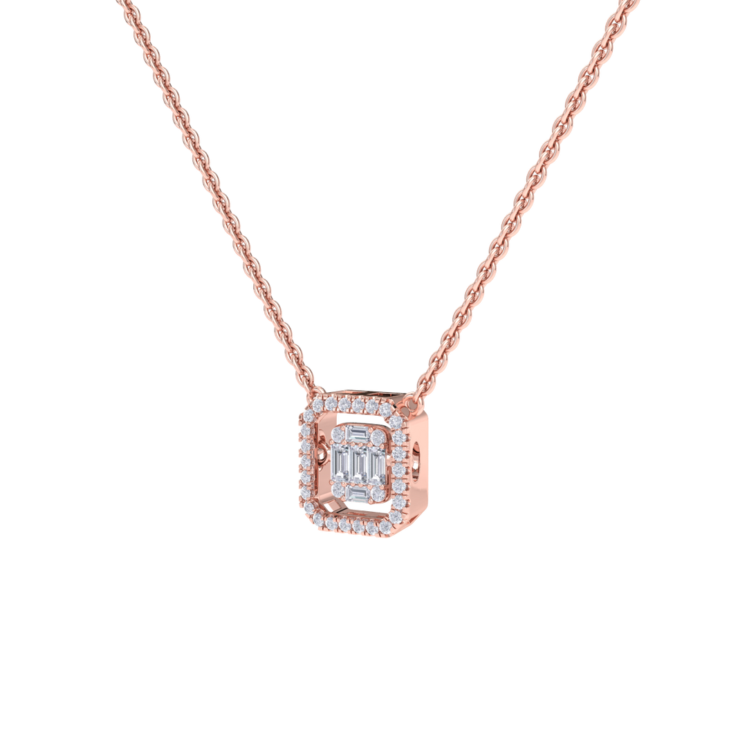 Square necklace in yellow gold with white diamonds of 0.59 ct in weight