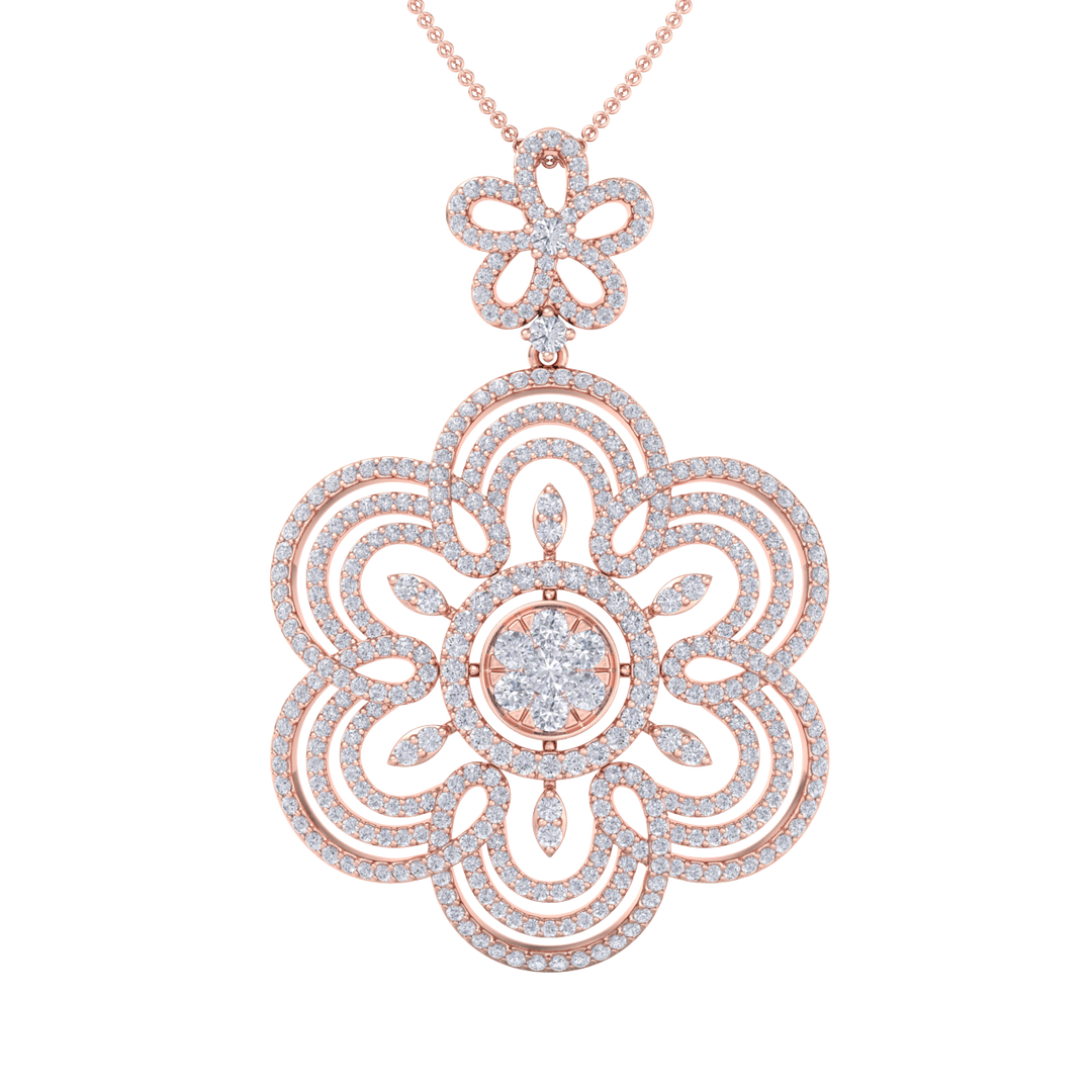 Flower Pendant in yellow gold with white diamonds of 2.43 ct in weight