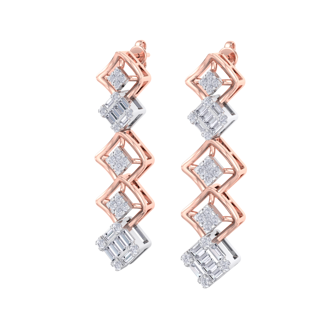 Drop earrings in rose gold with white diamonds of 1.10 ct in weight