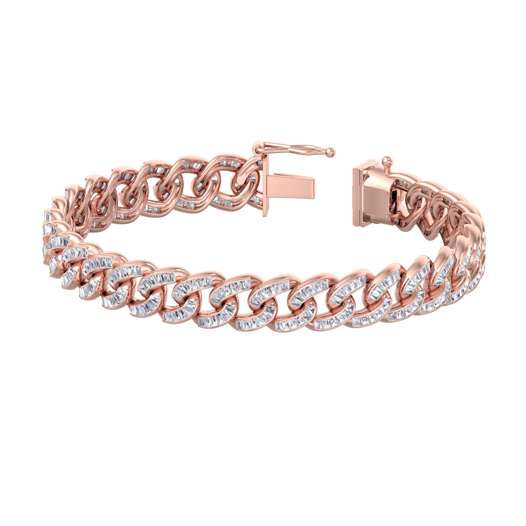 Tapper diamond curb chain link bracelet in rose gold with white diamonds of 6.30 ct in weight
