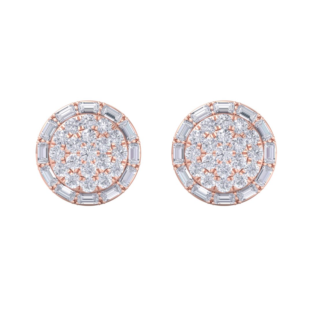 Round stud earrings in yellow gold with white diamonds of 1.38 ct in weight