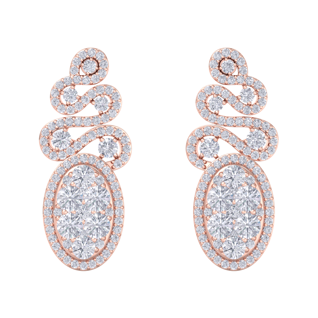 Oval chandelier earrings in yellow gold with white diamonds of 2.68 ct in weight
