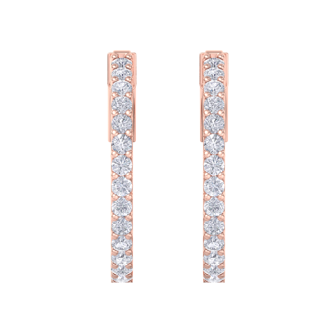 Diamond eternity hoop earrings in rose gold with white diamonds of 1.50 ct in weight