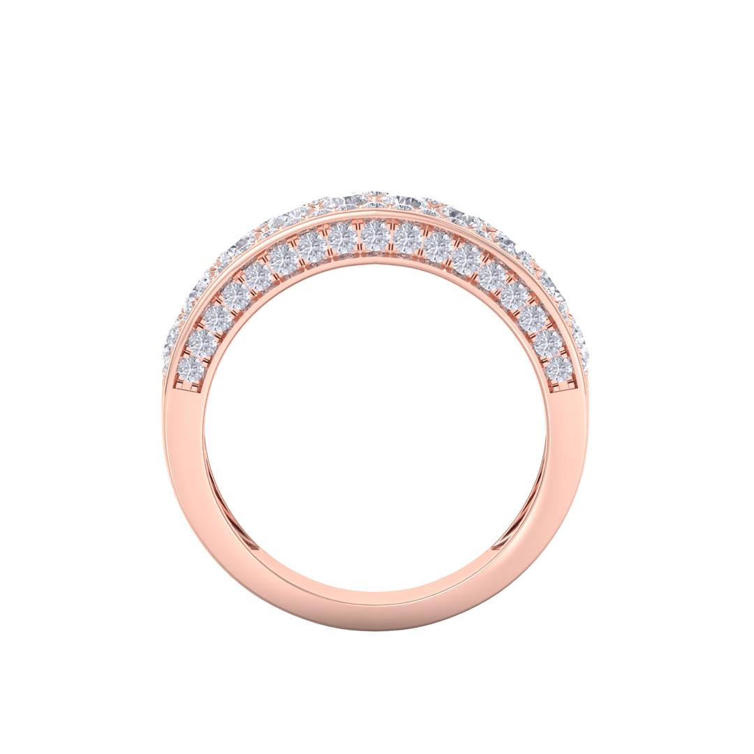 Five row diamond ring in white gold with white diamonds of 1.39 ct in weight