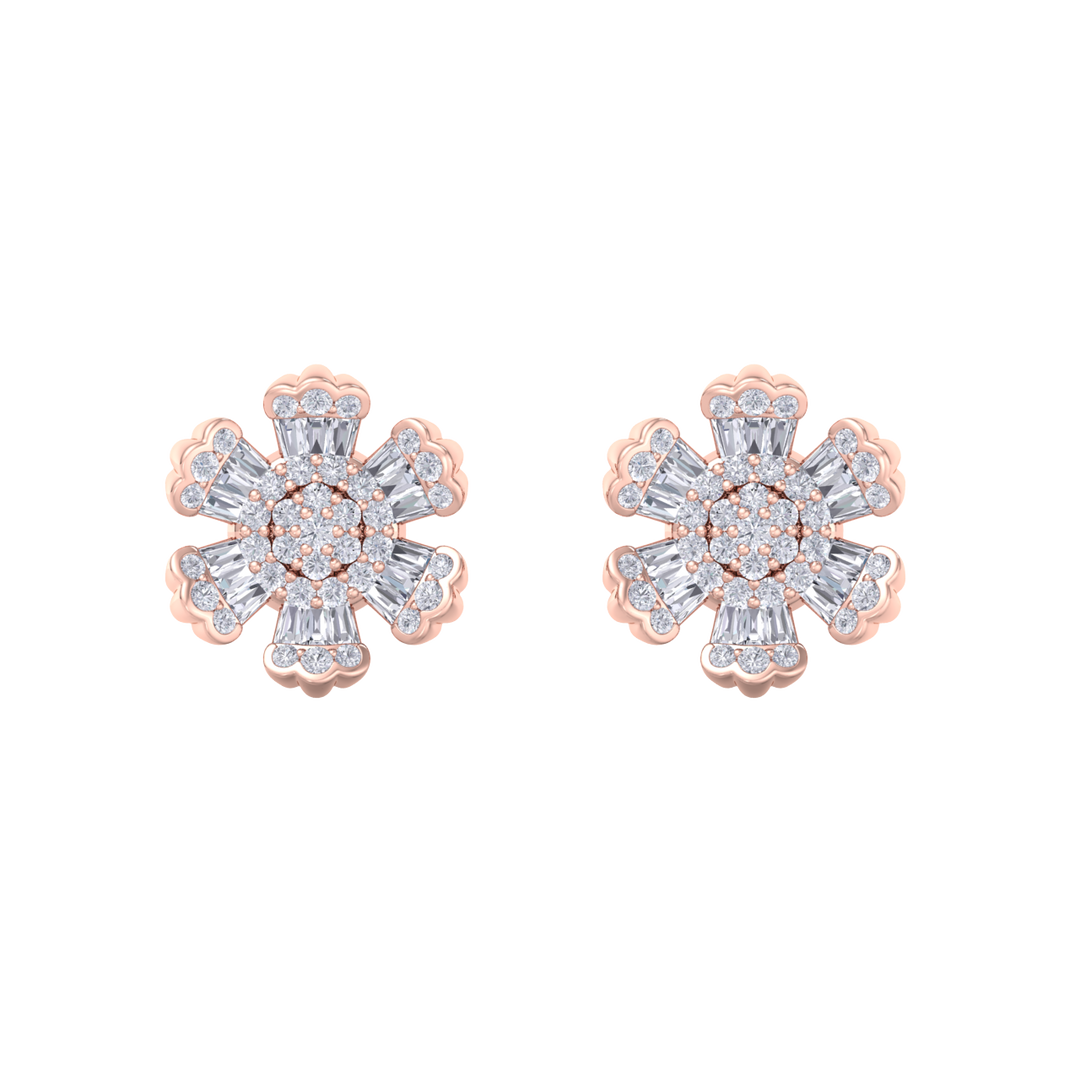 Flower stud earrings in rose gold with white diamonds of 0.78 ct in weight