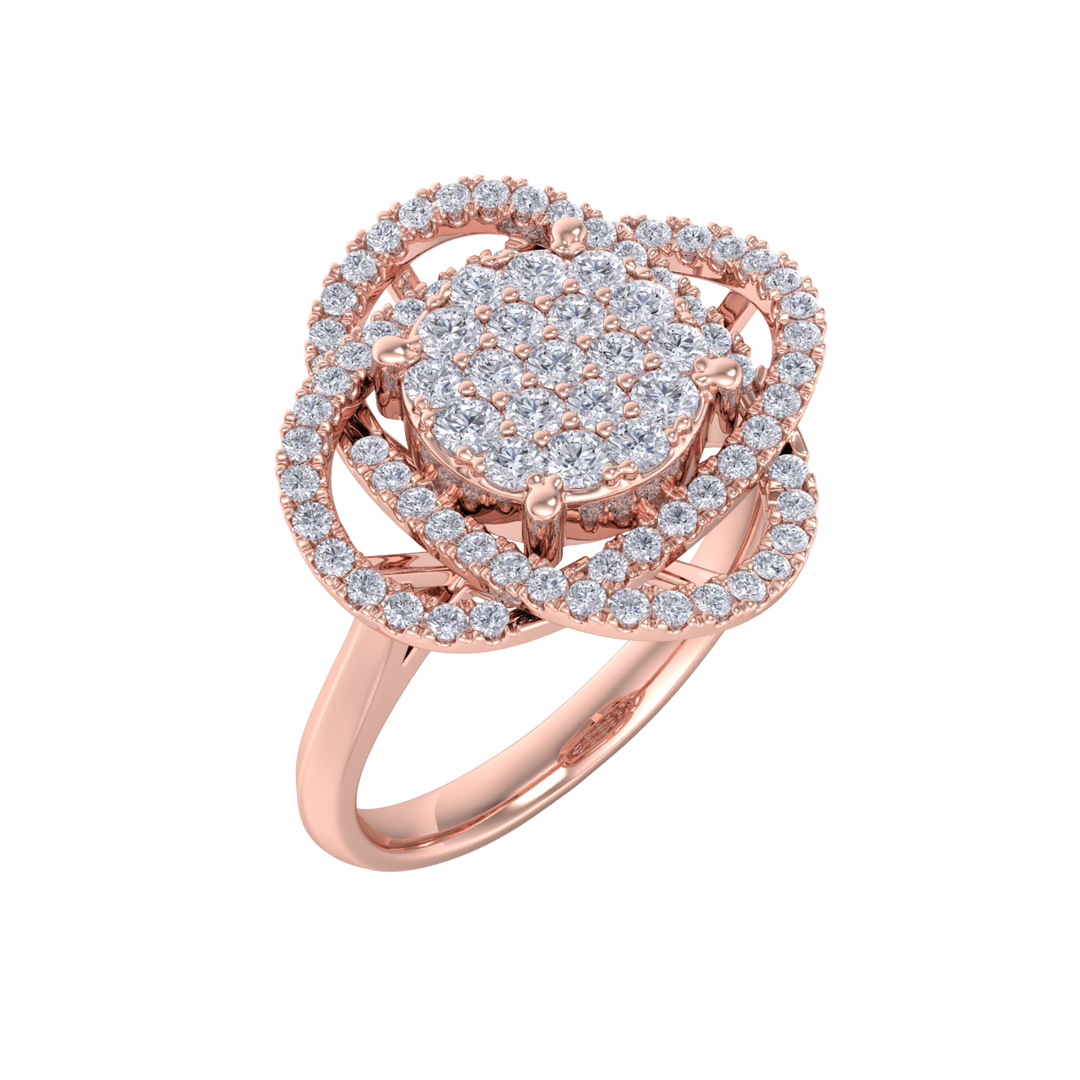 Intricate diamond ring in yellow gold with white diamonds of 0.63 ct in weight