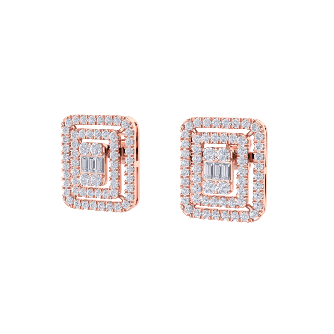 Square stud earrings in white gold with white diamonds of 1.83 ct in weight