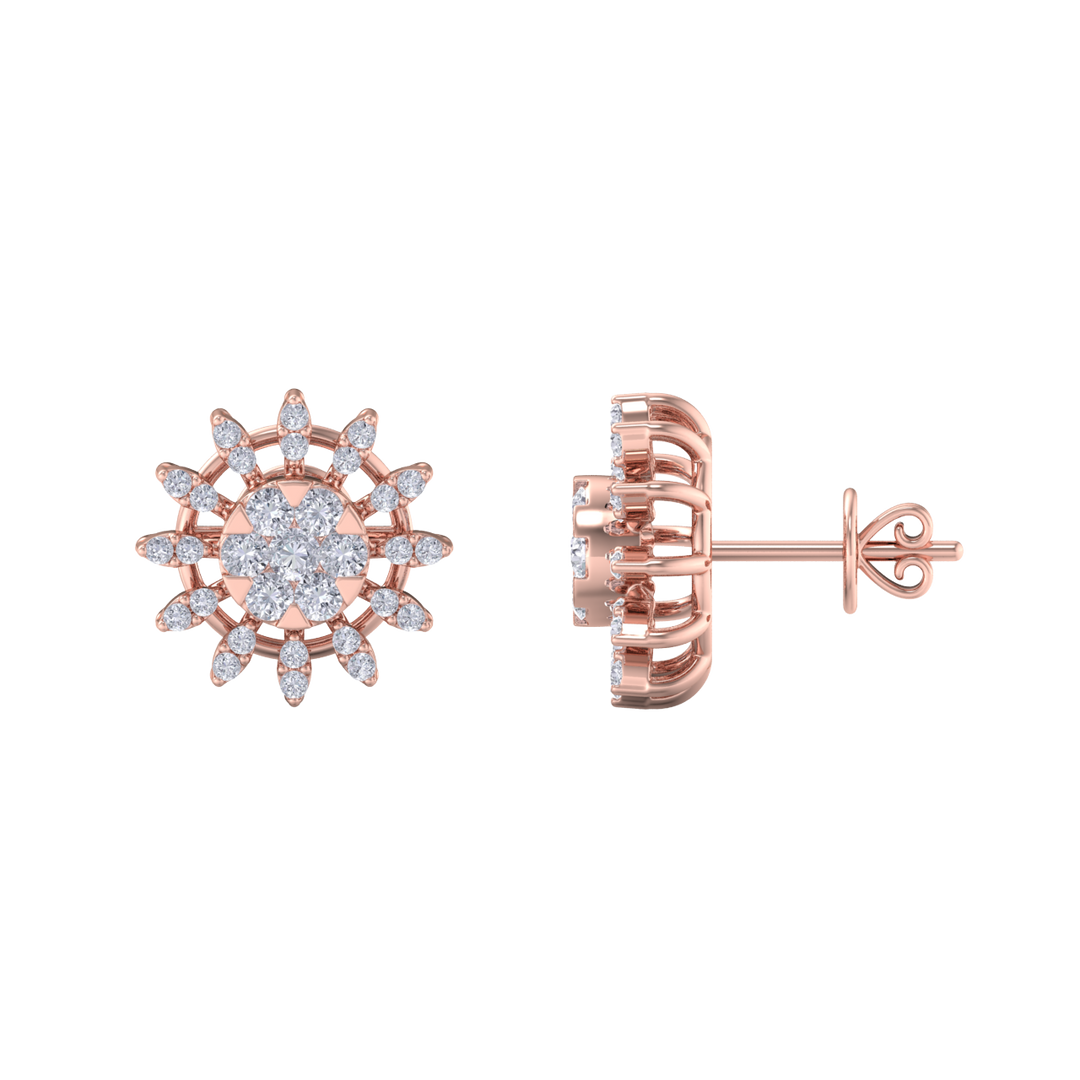 Stud earrings in rose gold with white diamonds of 0.89 ct in weight