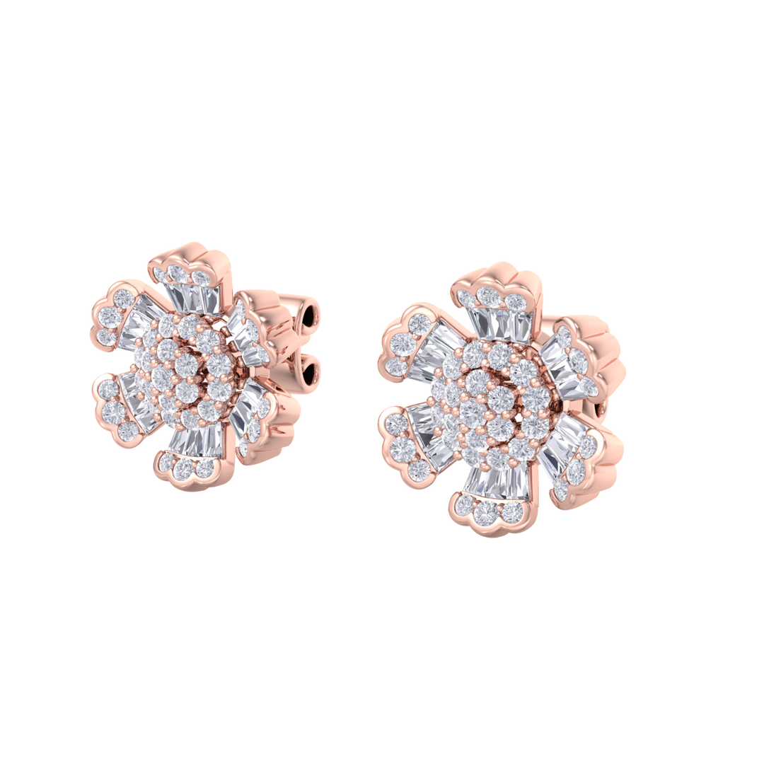 Flower stud earrings in rose gold with white diamonds of 0.78 ct in weight