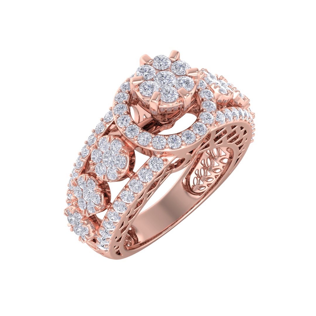 Beautiful ring in yellow gold with white diamonds of 1.28 ct in weight
