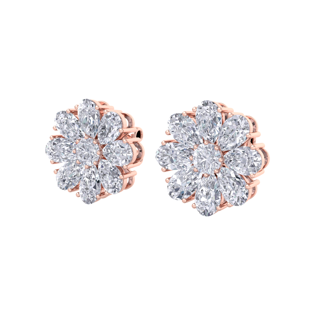 Flower stud earrings in rose gold with white diamonds of 6.18 ct in weight