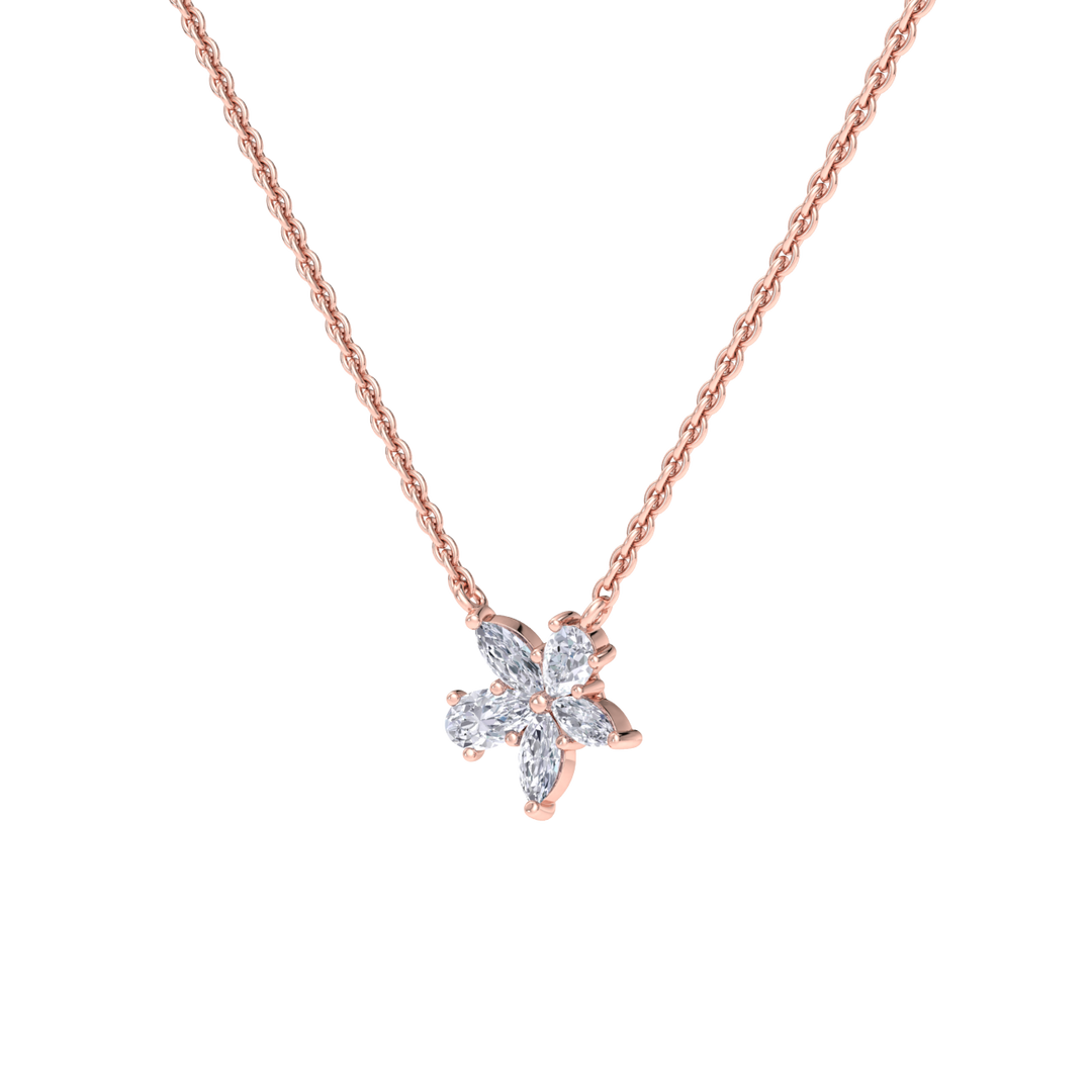 Petite flower necklace in yellow gold with white diamonds of 0.61 ct in weight