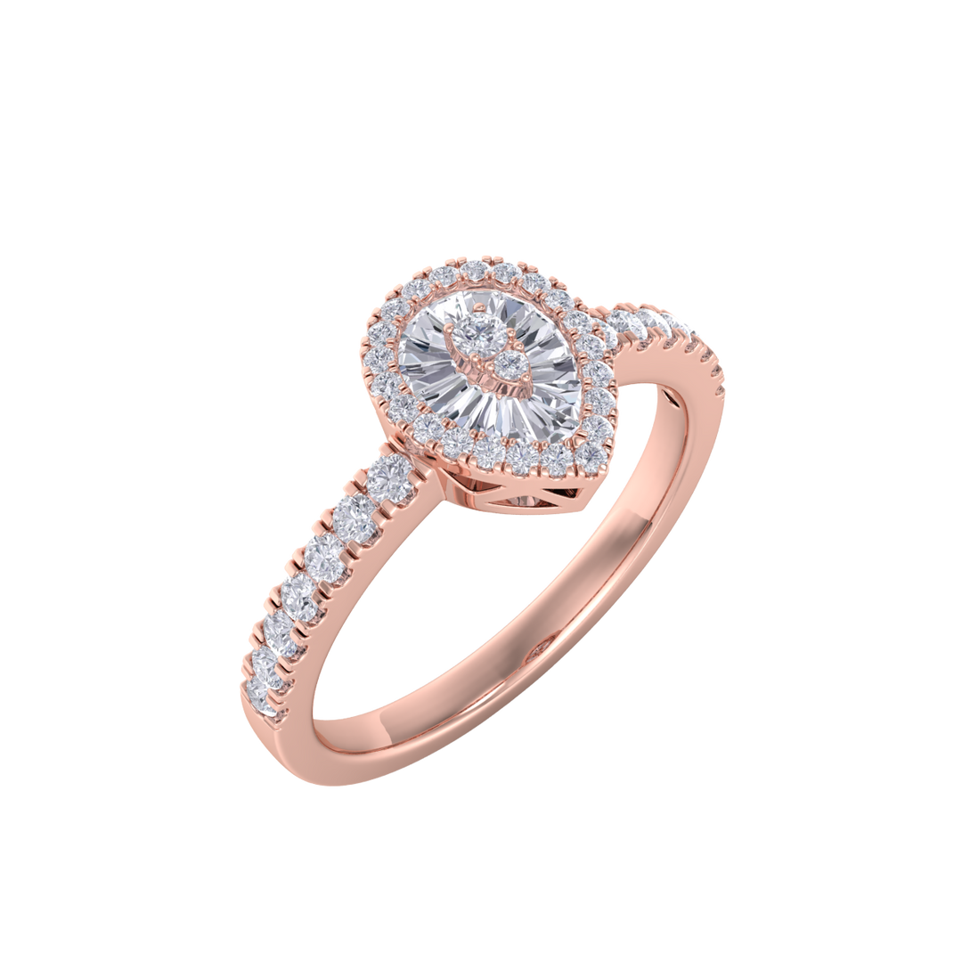 Pear ring in yellow gold with white diamonds of 0.68 ct in weight