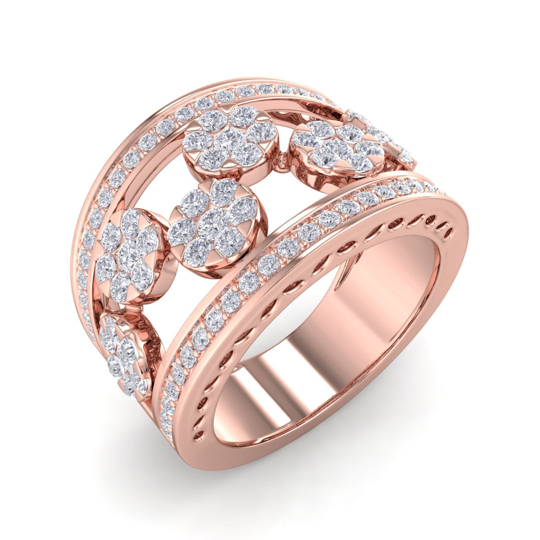 Beautiful ring in yellow gold with white diamonds of 1.07  ct in weight