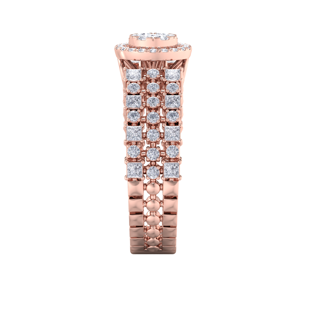 Halo Engagement ring in rose gold with white diamonds of 1.19 ct in weight