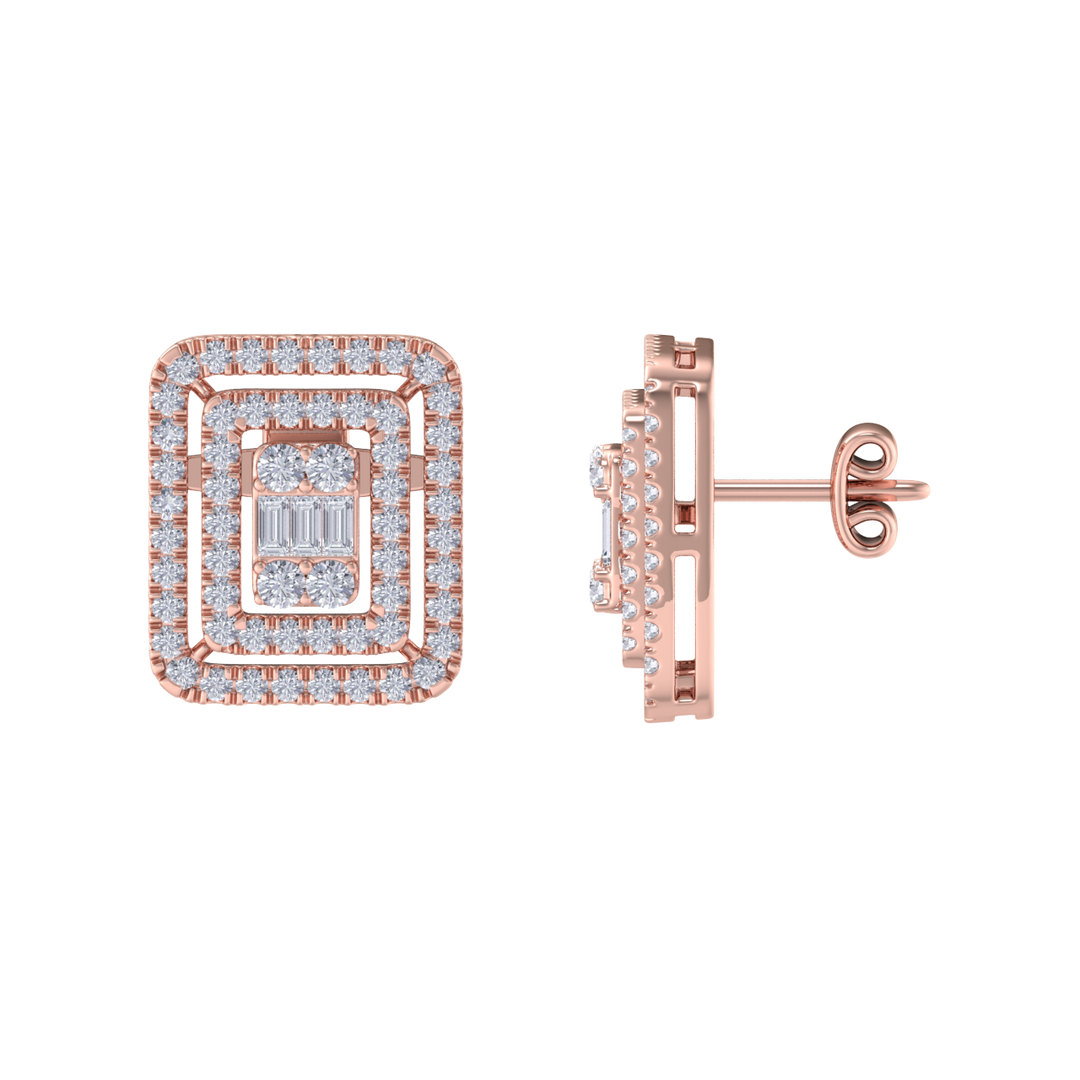 Square stud earrings in white gold with white diamonds of 1.83 ct in weight