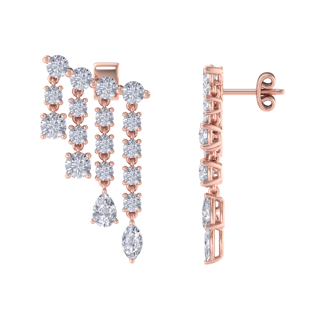 Climber dangle earrings in rose gold with white diamonds of 3.01 ct in weight
