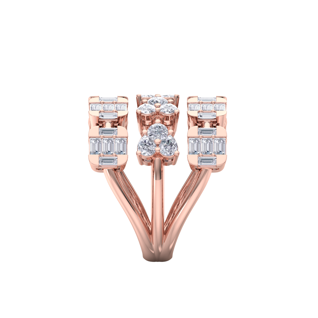 Triple band hearts ring in rose gold with white diamonds of 3.24 ct in weight