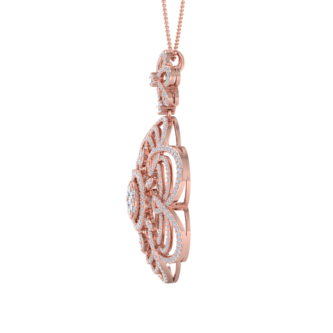 Flower Pendant in yellow gold with white diamonds of 2.43 ct in weight
