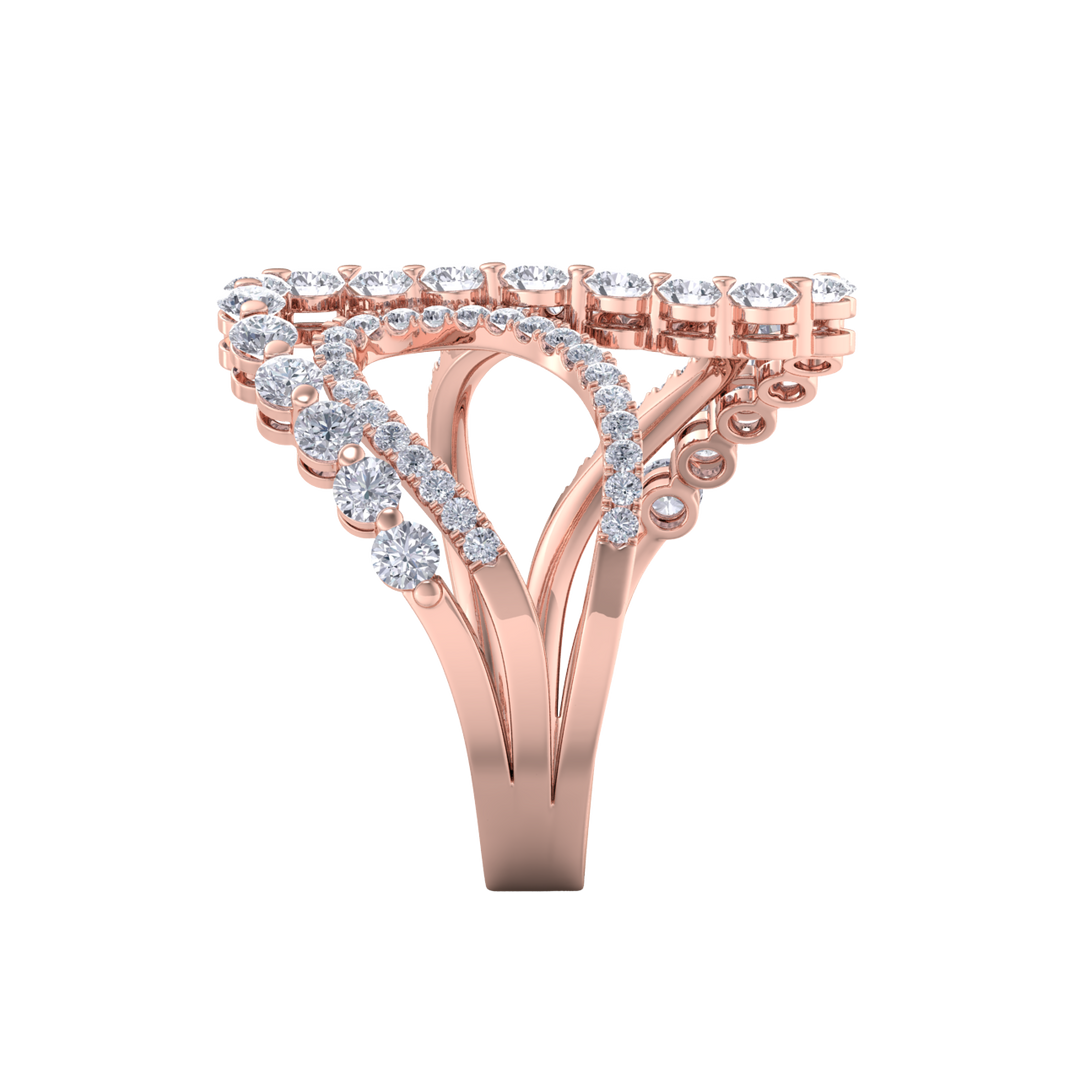 Intertwined ring in yellow gold with white diamonds of 1.20 ct in weight