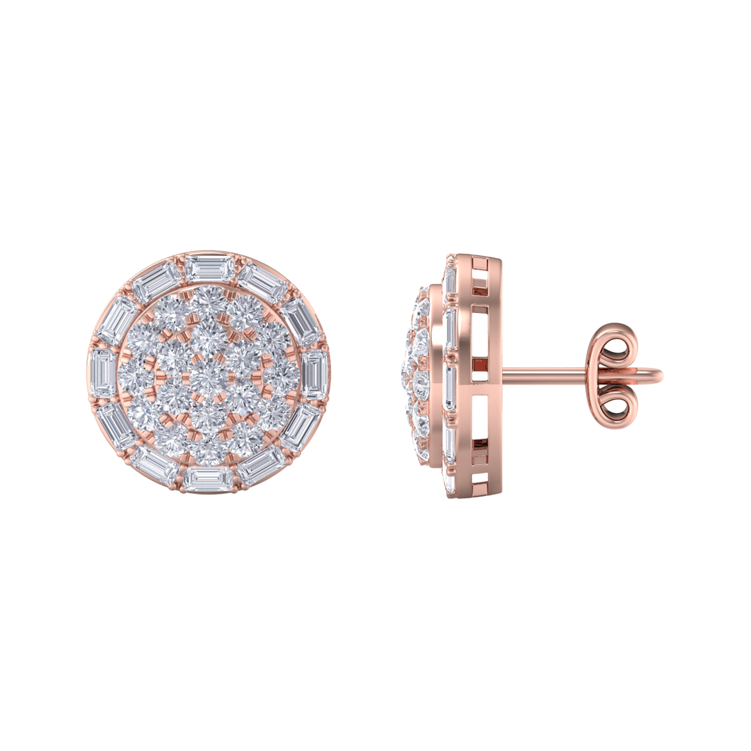 Round stud earrings in yellow gold with white diamonds of 1.38 ct in weight