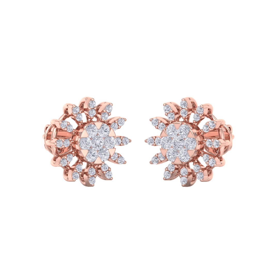 Stud earrings in rose gold with white diamonds of 0.89 ct in weight