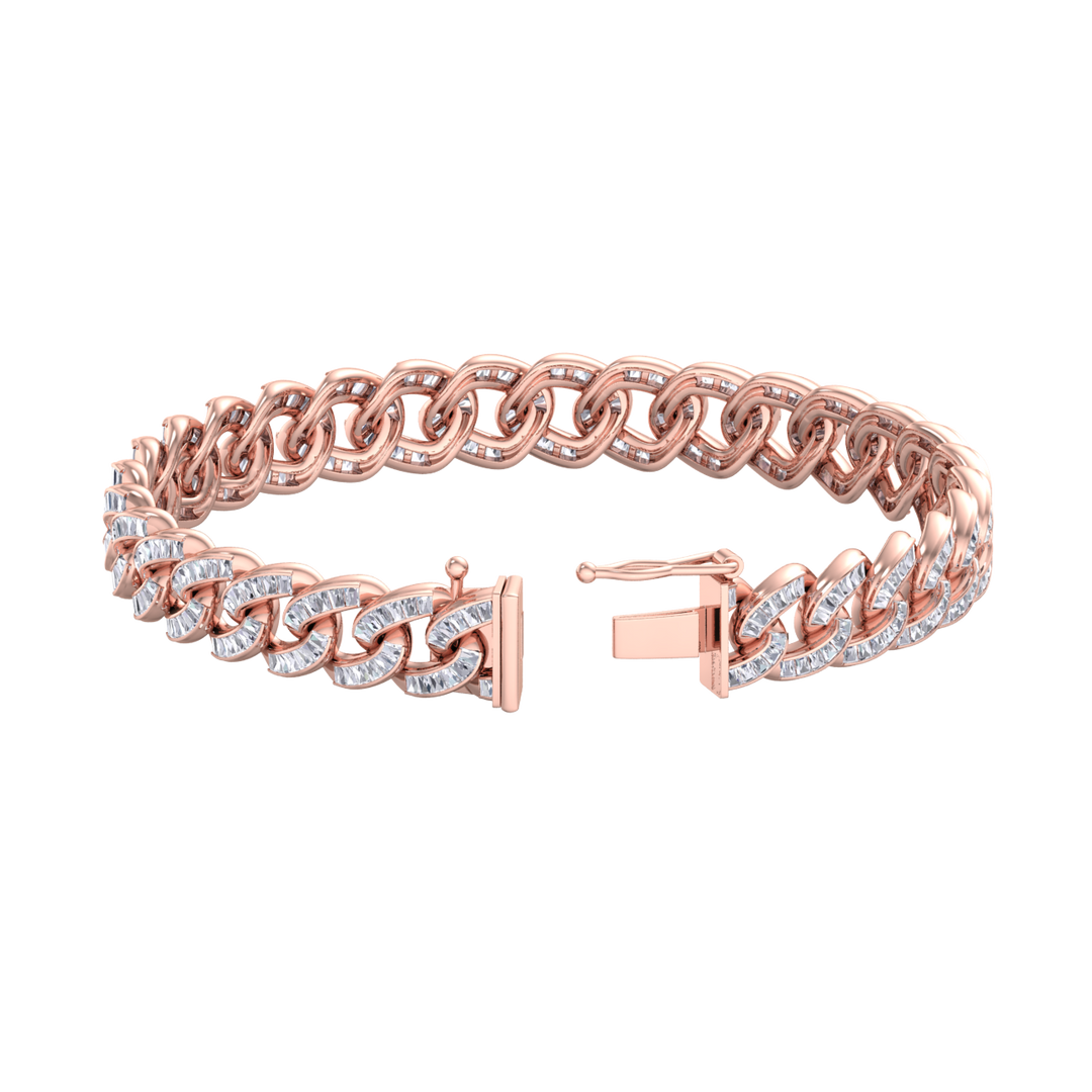 Tapper diamond curb chain link bracelet in rose gold with white diamonds of 6.30 ct in weight