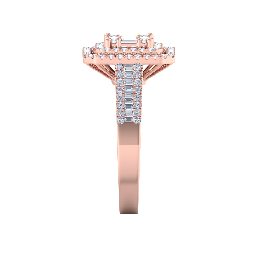 Square cluster engagement ring in rose gold with white diamonds of 0.68 ct in weight