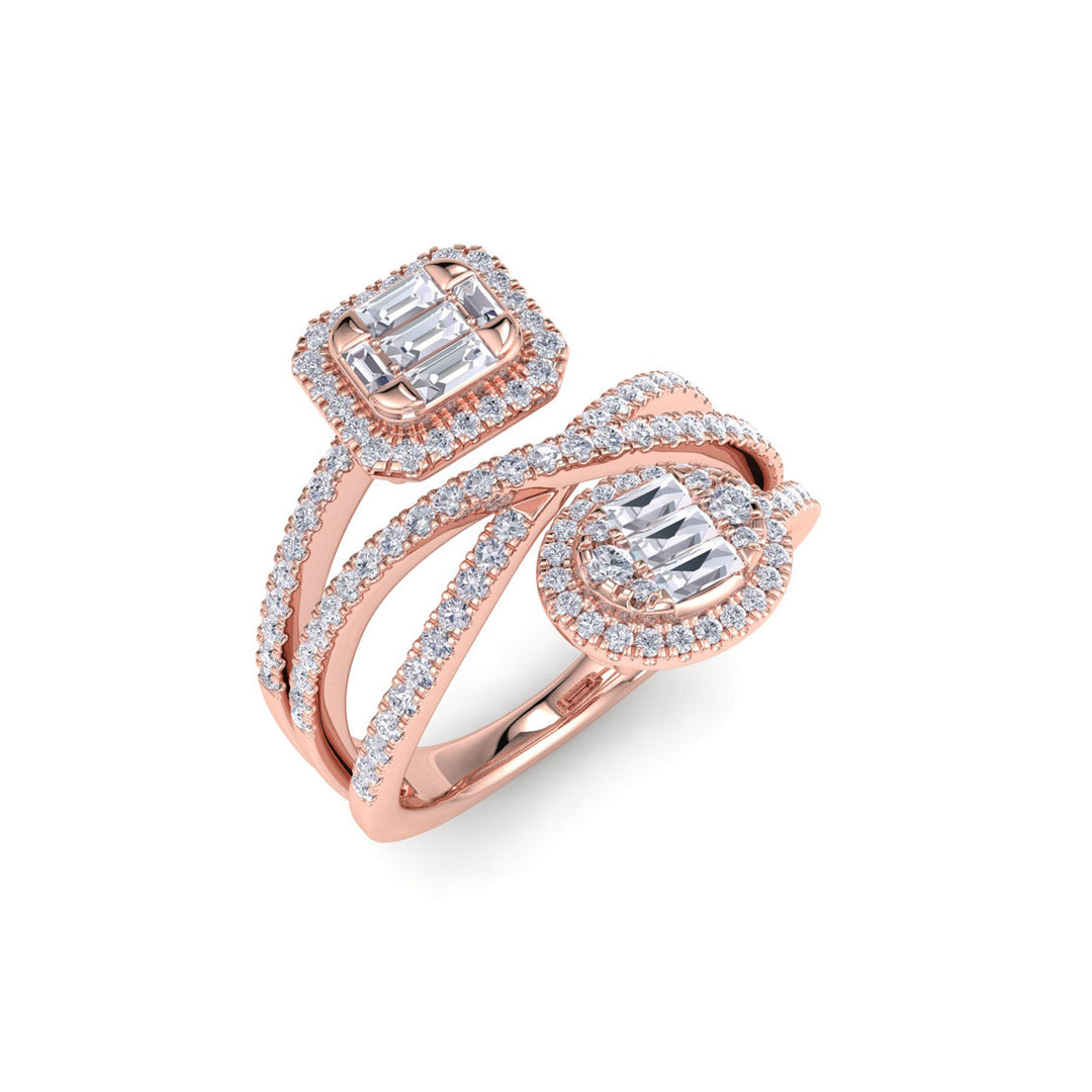 Multi-band ring in yellow gold with white diamonds of 1.02 ct in weight