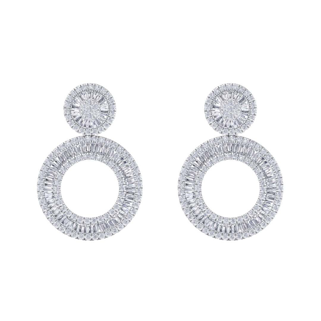 Round dangle earrings in white gold with white diamonds of 7.27 ct in weight