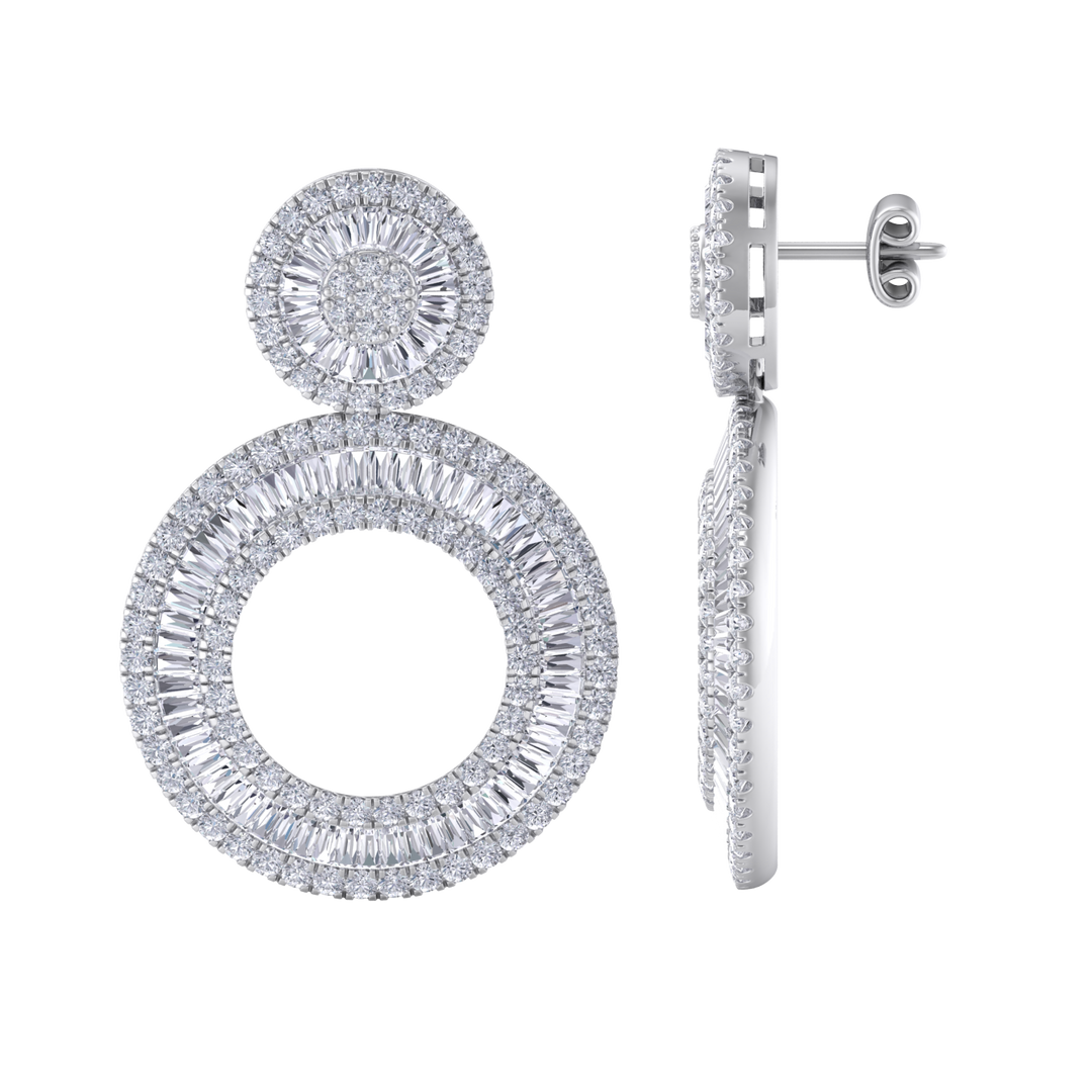 Round dangle earrings in white gold with white diamonds of 7.27 ct in weight