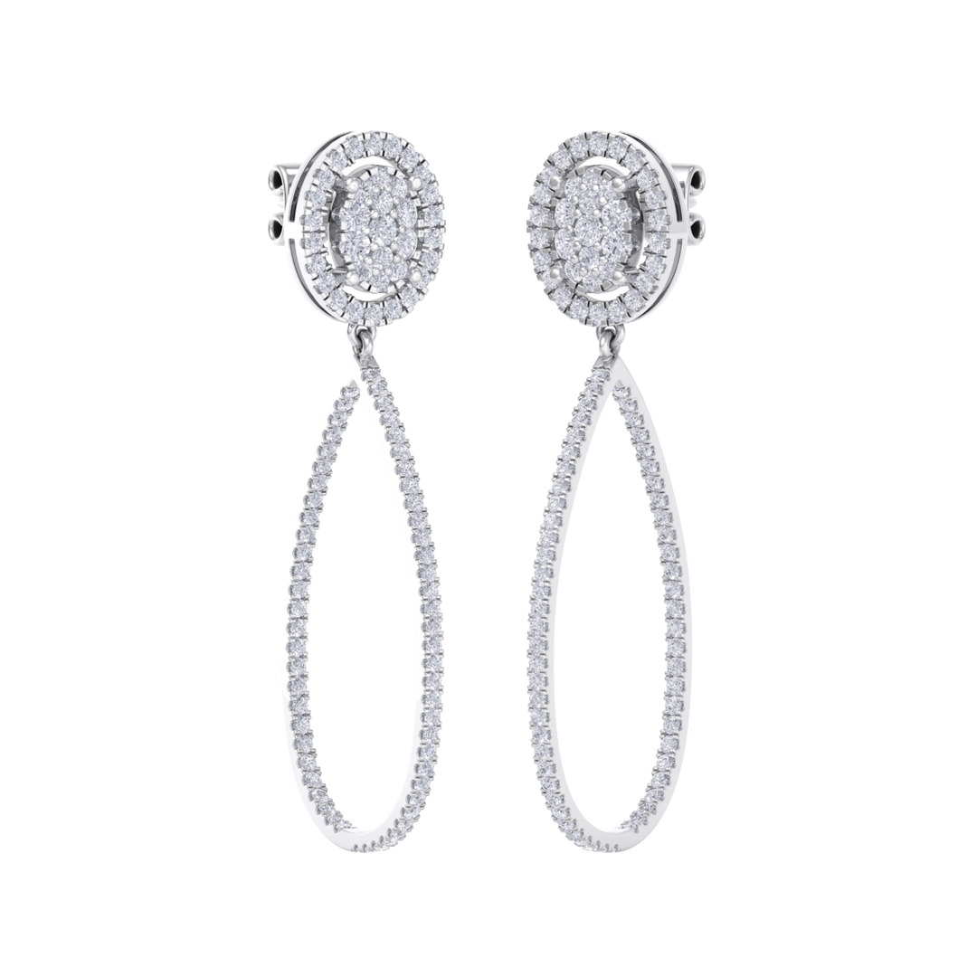 Dangle hoop earrings in rose gold with white diamonds of 1.75 ct in weight