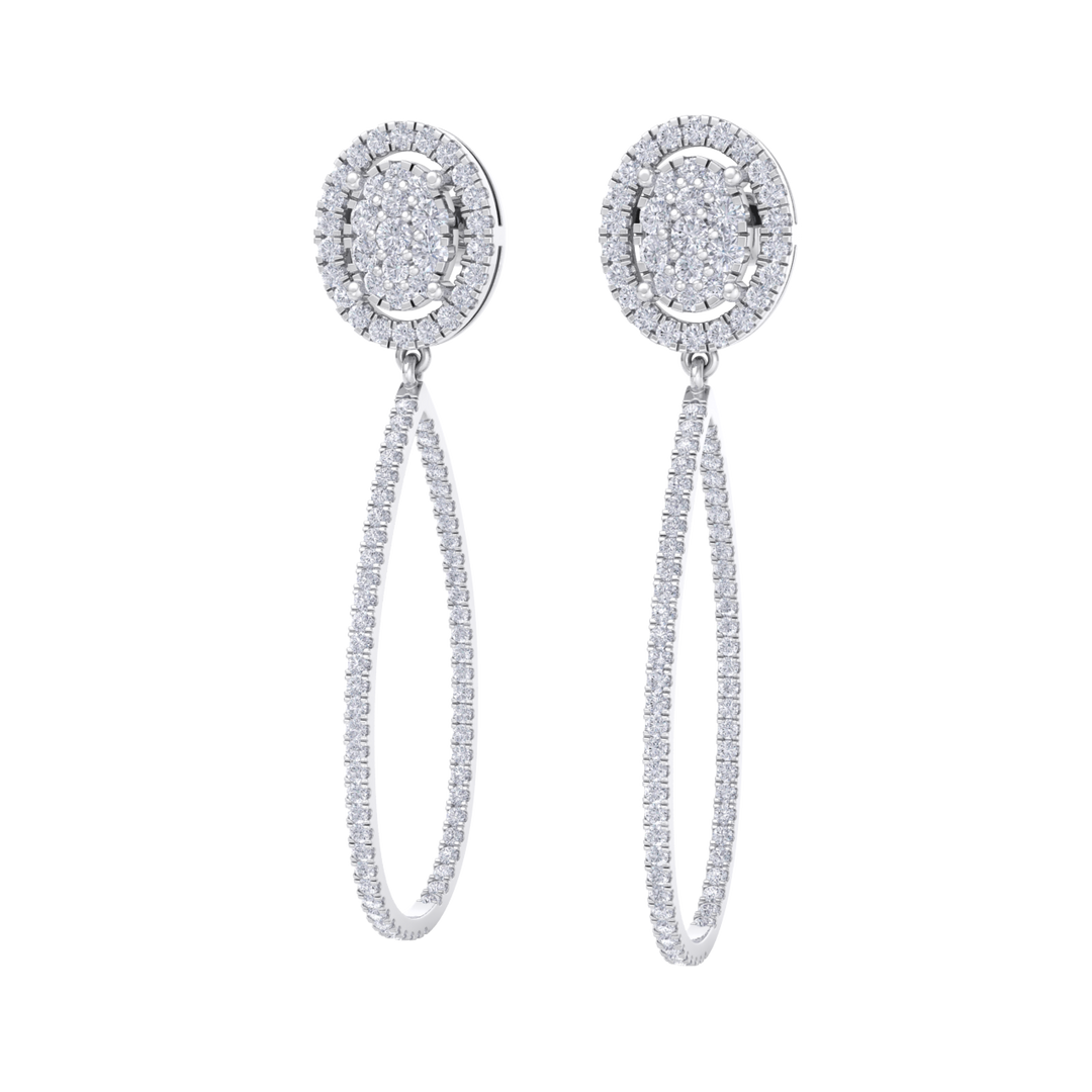 Dangle hoop earrings in rose gold with white diamonds of 1.75 ct in weight