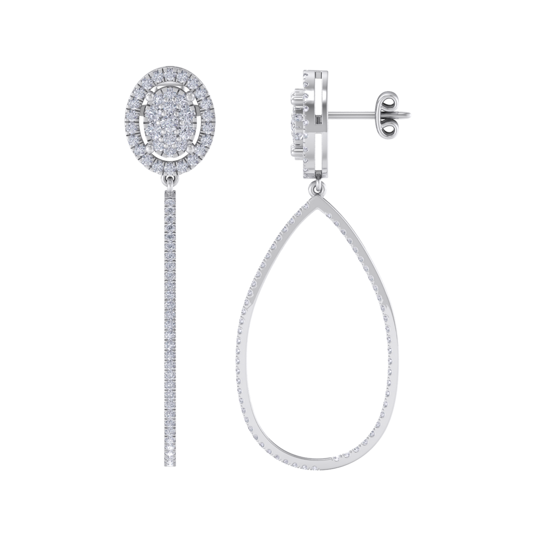 Dangle hoop earrings in rose gold with white diamonds of 1.75 ct in weight