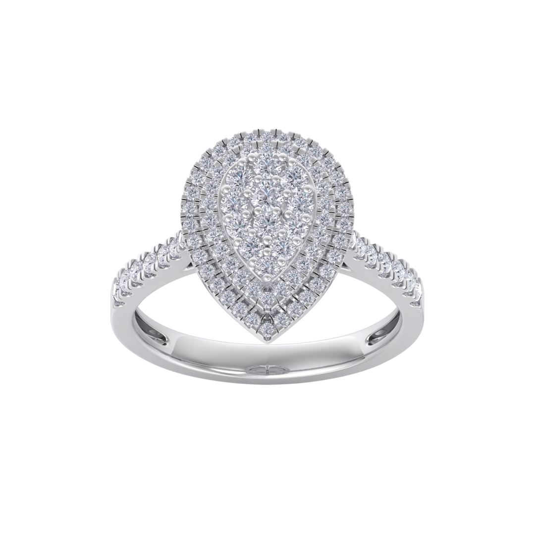 Pear cluster engagement ring in white gold with white diamonds of 0.63 ct in weight