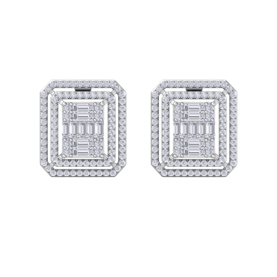 Beautiful Stud Earrings in white gold with white diamonds of 1.88 in weight