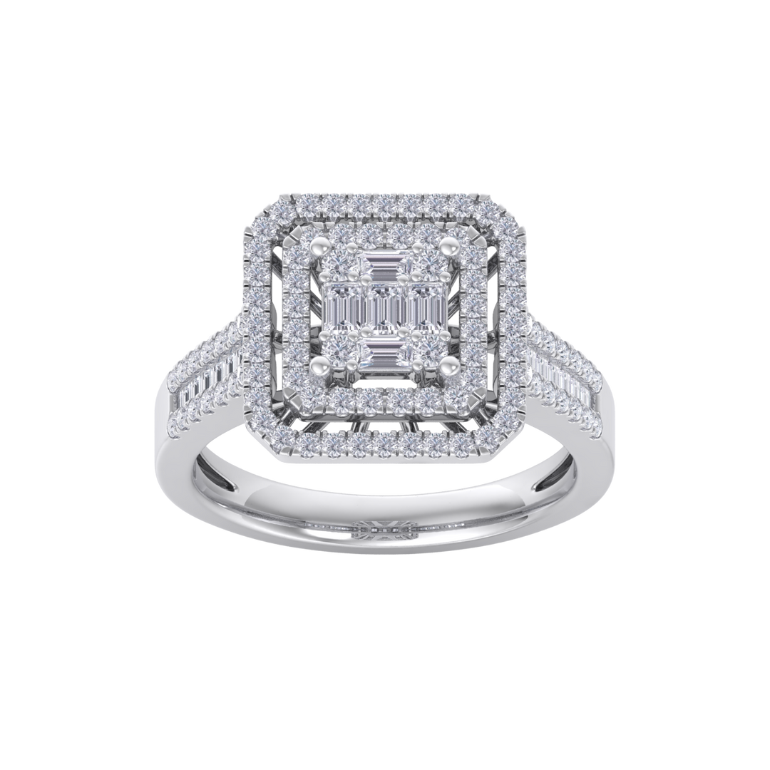 Square cluster engagement ring in rose gold with white diamonds of 0.68 ct in weight