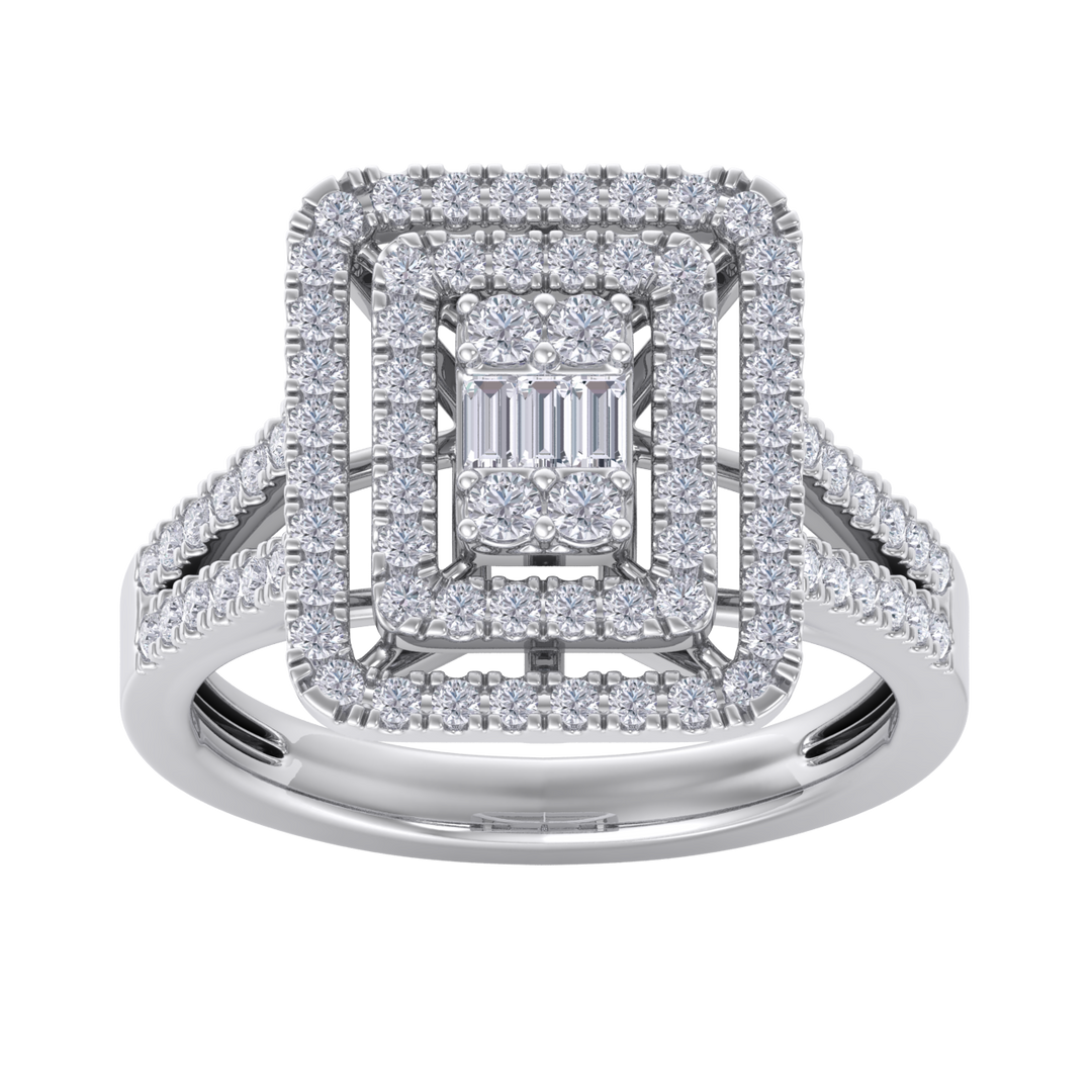 Square diamond ring with split shank in rose gold with white diamonds of 1.02 ct in weight