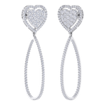 Load image into Gallery viewer, Dangle hoop earrings with hearts in white gold with white diamonds of 1.42 ct in weight
