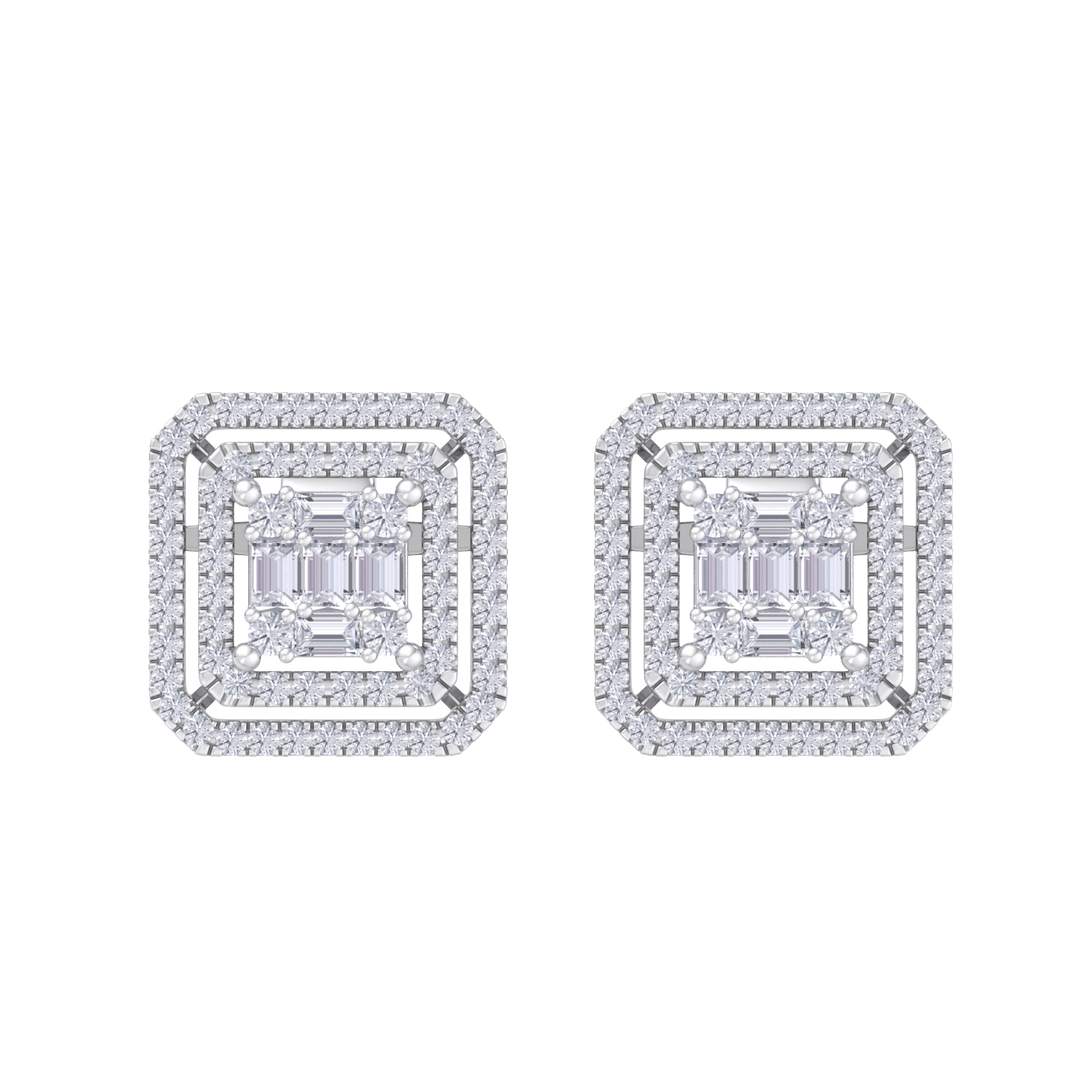 Square earrings in yellow gold with baguette white diamonds of 0.78 ct in weight