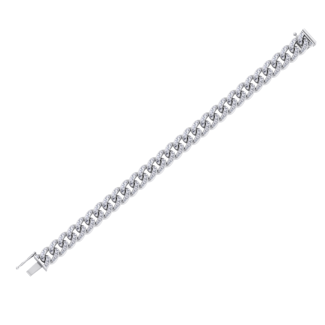 Tapper diamond curb chain link bracelet in white gold with white diamonds of 6.30 ct in weight