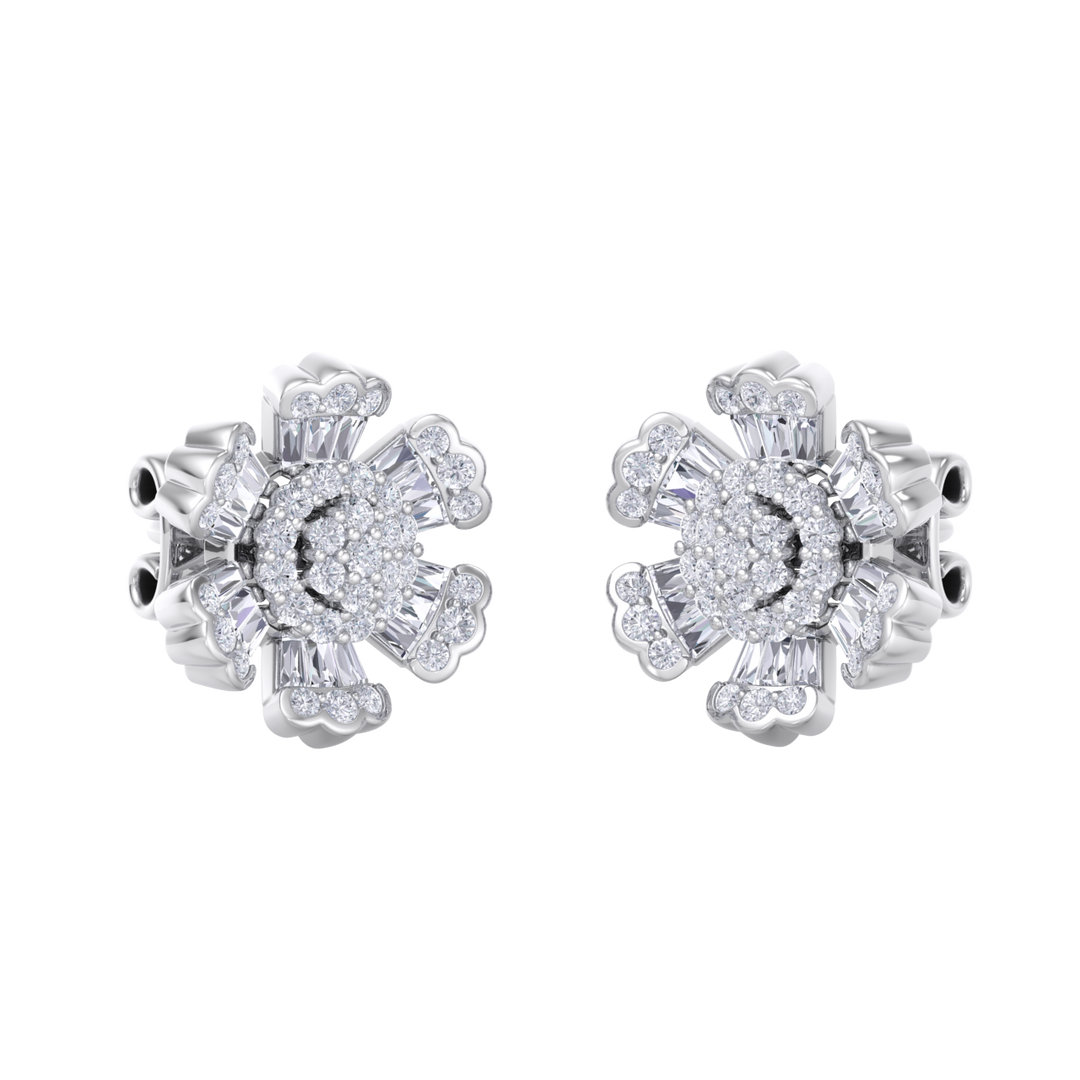 Flower stud earrings in rose gold with white diamonds of 0.78 ct in weight