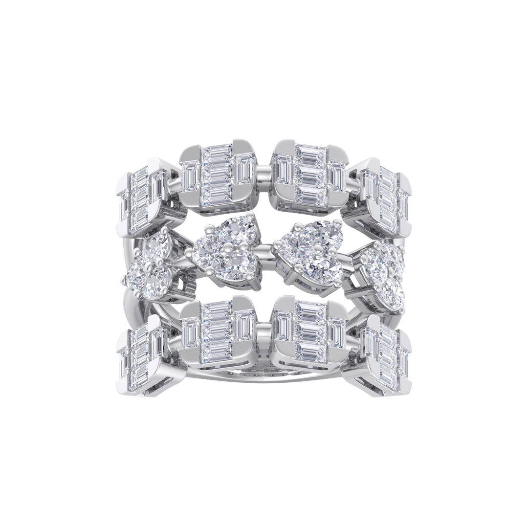 Triple band hearts ring in rose gold with white diamonds of 3.24 ct in weight