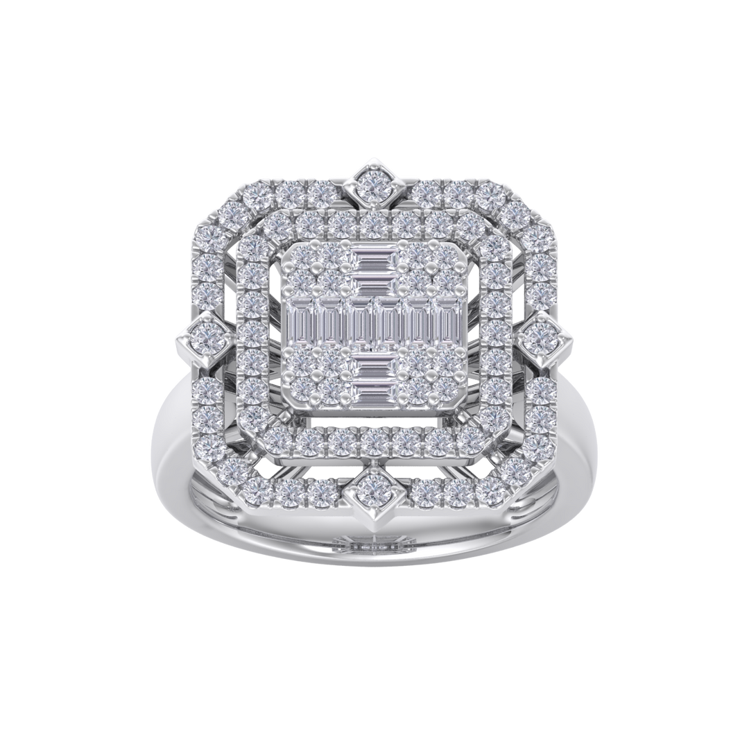 Grande square diamond ring in white gold with white diamonds of 1.36 ct in weight